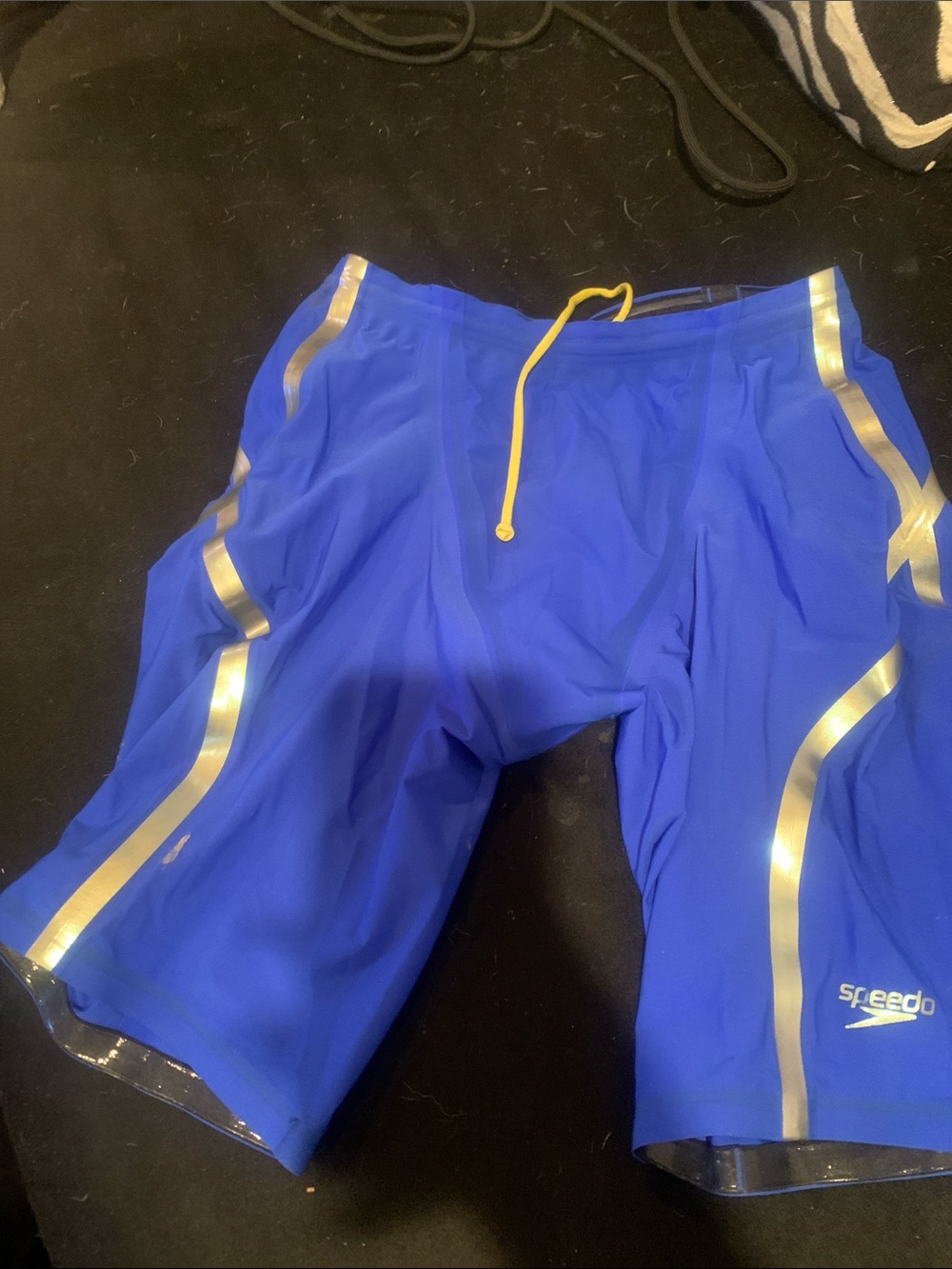 Speedo Blue Jammer Swim Shorts with Gold Trim and Yellow Drawstring
